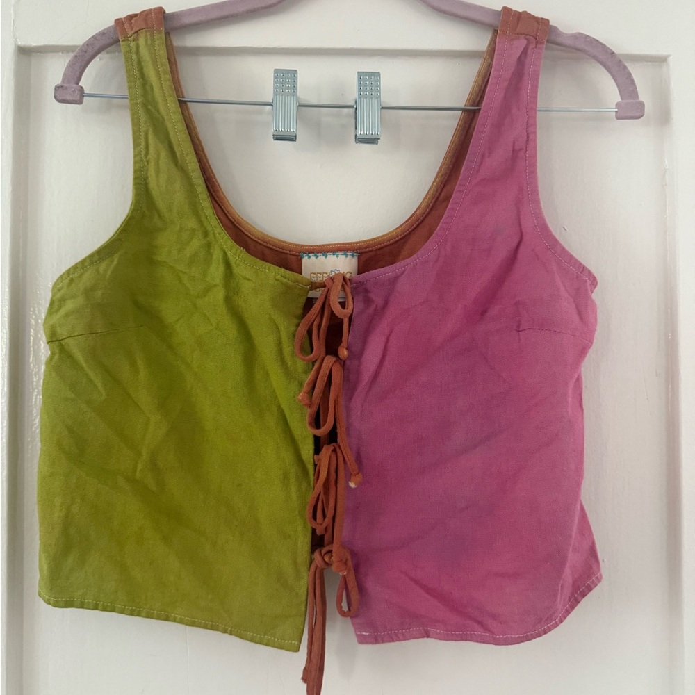Feeling Space handpainted colorblock Tara Top in size Small
